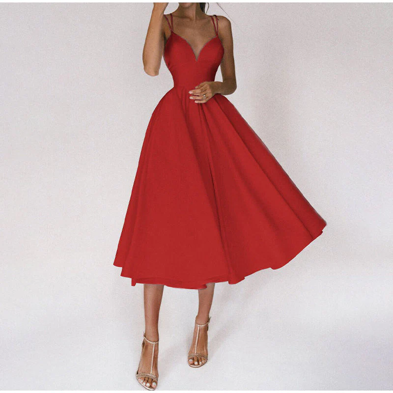 Damen-Midiabendkleid mit V-Ausschnitt | sachliche Linienführung - Image 5