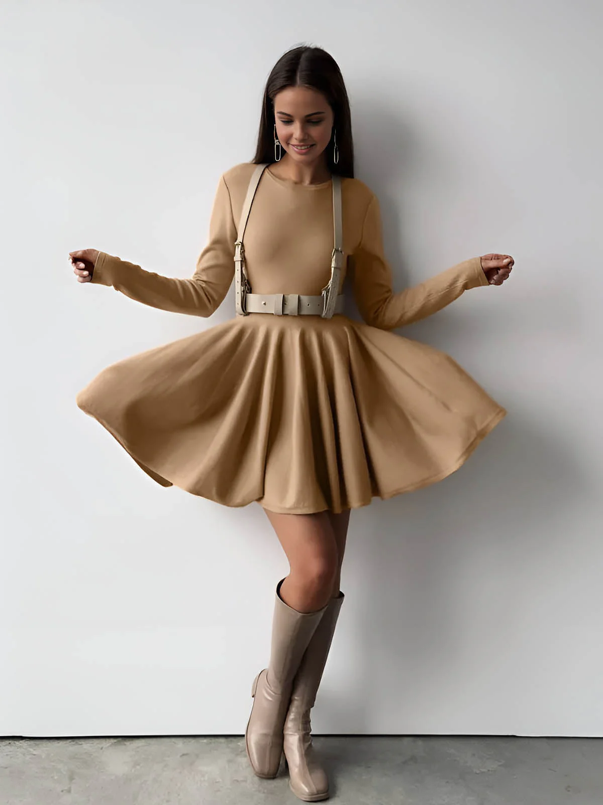 Damen Minikleid | Taillennahe Schnittführung lange Ärmel kurze Form - Image 5