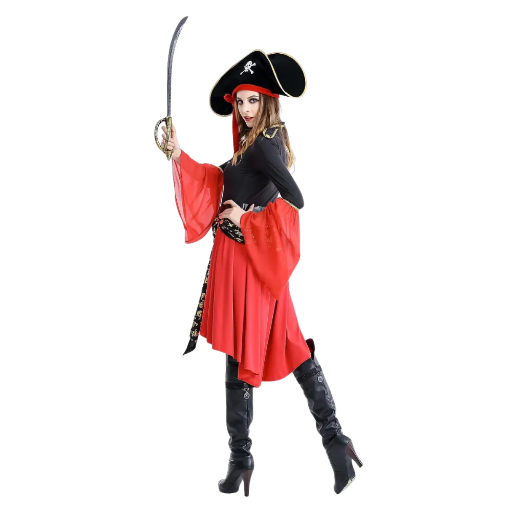 Damen Piraten-Halloween-Kostümkleid | Schnürung & Asymmetrischer Saum