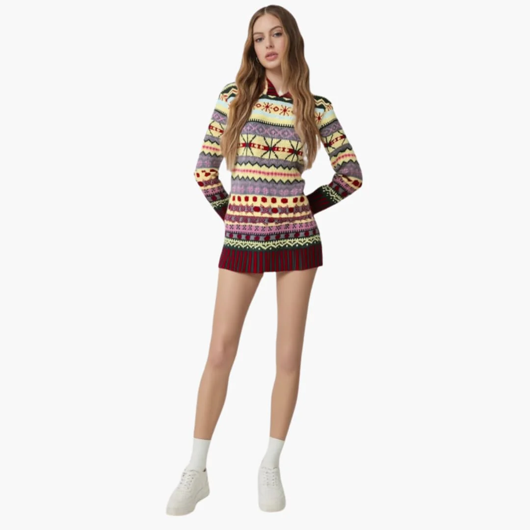 Damen pullover mit Rundhalsausschnitt und norwegischem Muster