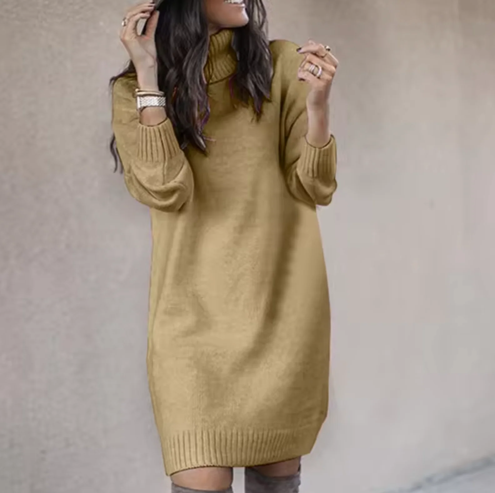 Damen Rollkragen Pulloverkleid | Langarm