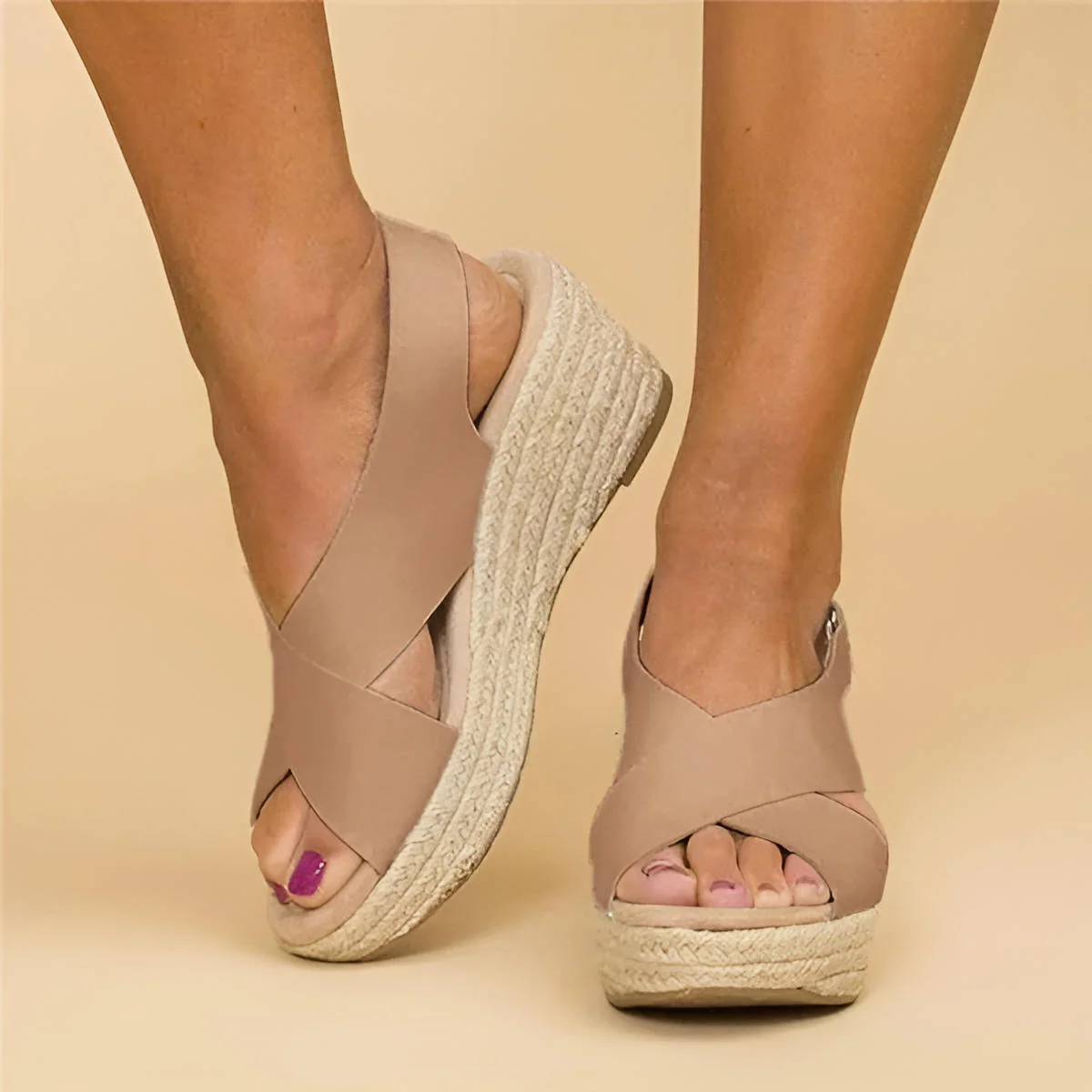 Damen Sandalen Cross Strap Wedges Bequeme Sommerschuhe