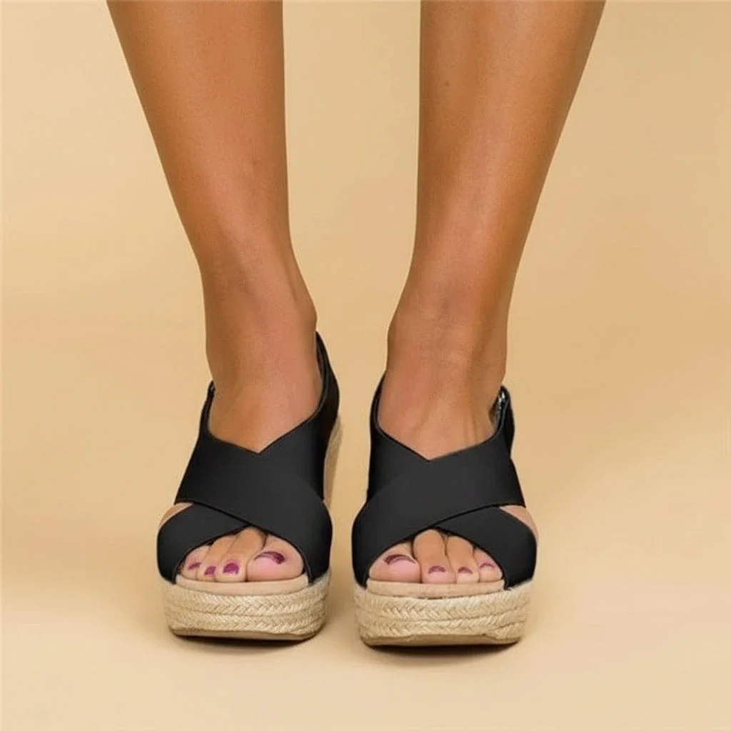 Damen Sandalen Cross Strap Wedges Bequeme Sommerschuhe - Image 3