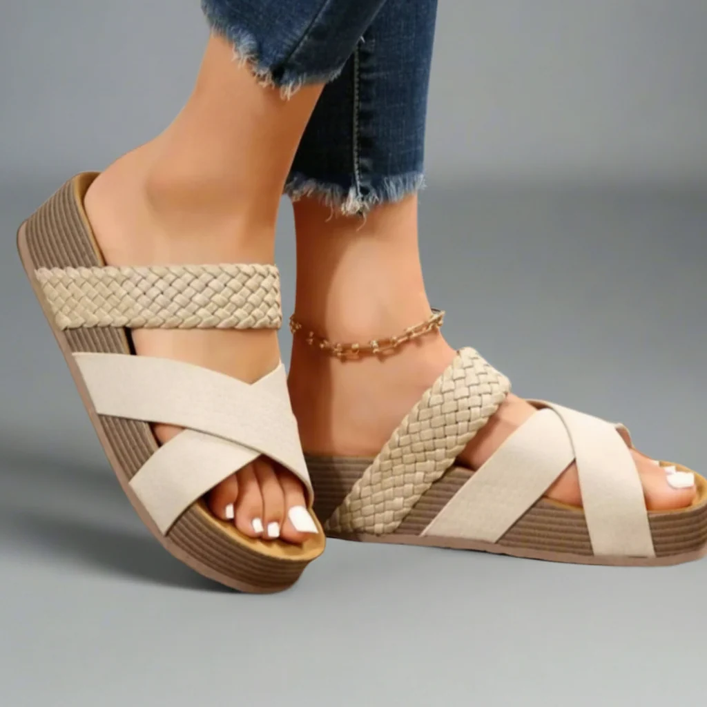 Damen Sandalen Geflochtenem Riemen Keilabsatz Alltag - Image 2