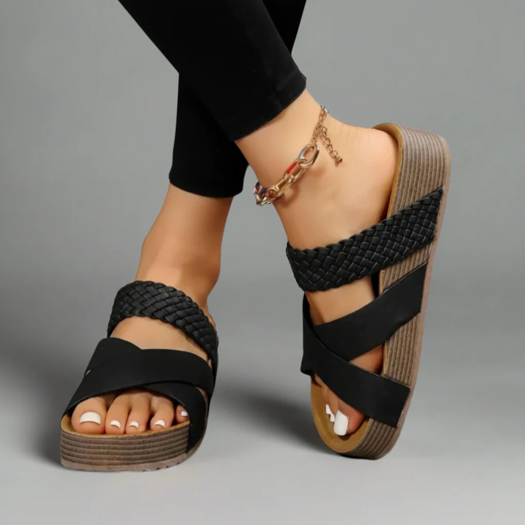 Damen Sandalen Geflochtenem Riemen Keilabsatz Alltag - Image 3