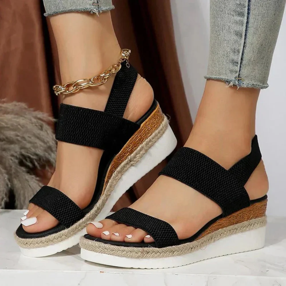 Damen Sandalen Riemen Keilabsatz Sommerschuhe - Image 3