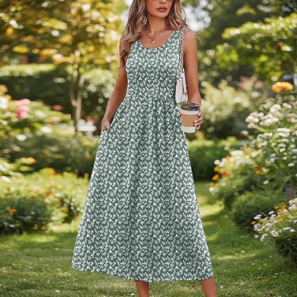 Damen Sommerkleid Ärmellos Fließend Sommer - Image 7