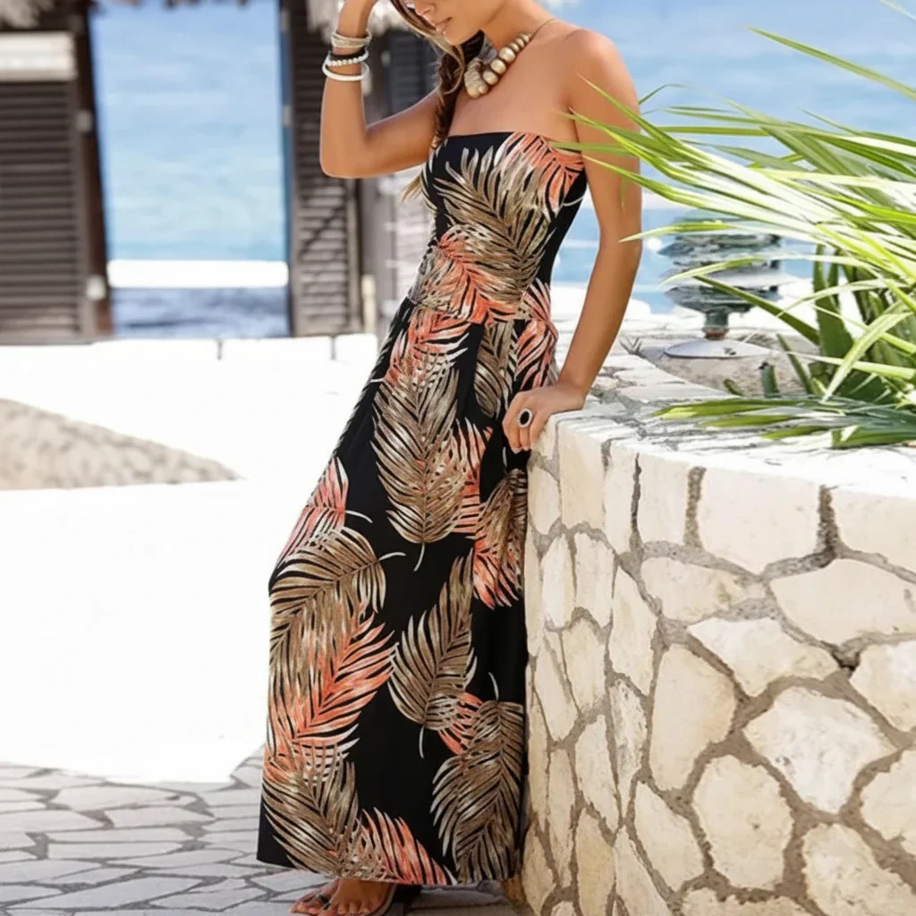 Damen Sommerkleid Bandeau Schulterfrei Kurzes Freizeitkleid - Image 7