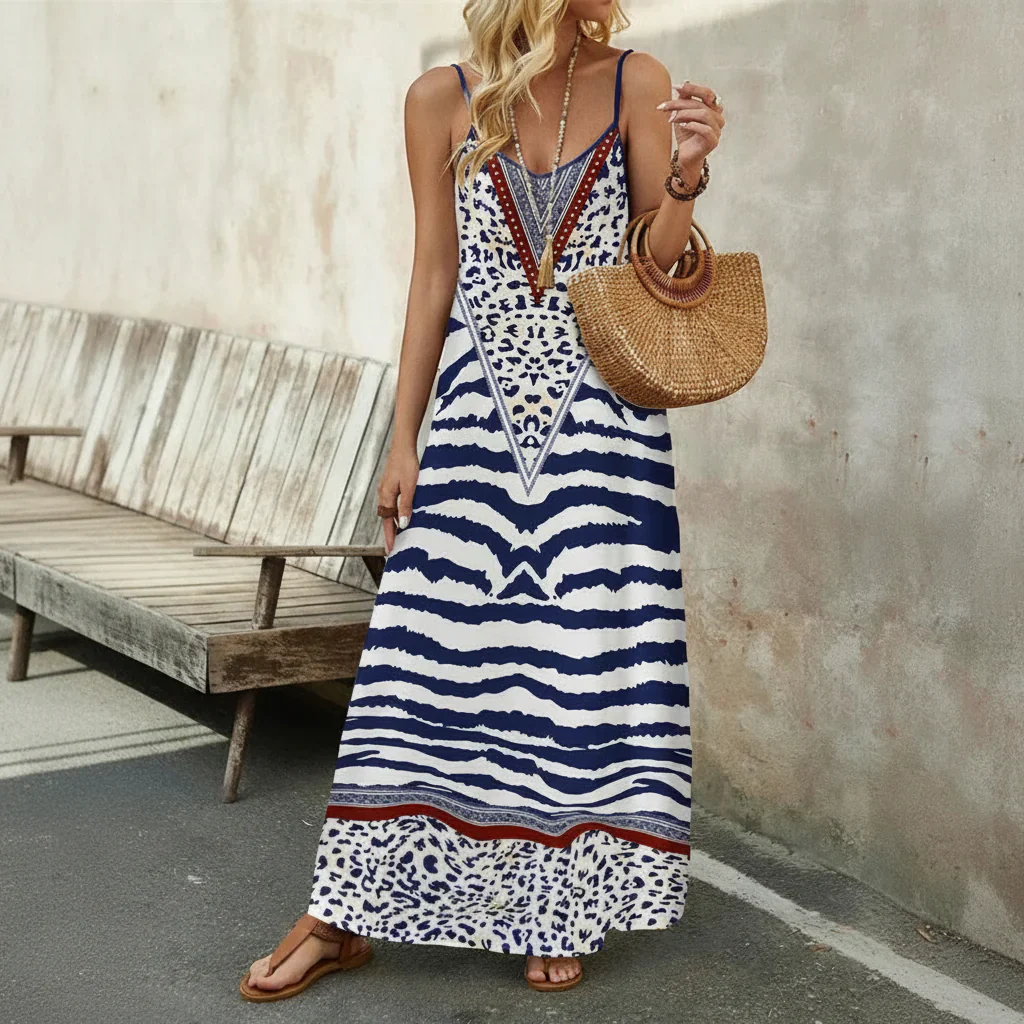 Damen Sommerkleid Blumen Casual Midi Freizeitkleid - Image 11