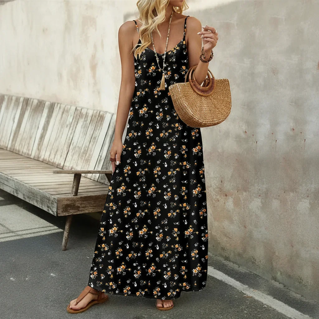 Damen Sommerkleid Blumen Casual Midi Freizeitkleid - Image 12