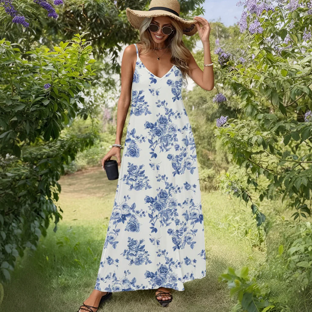 Damen Sommerkleid Blumen Casual Midi Freizeitkleid - Image 2