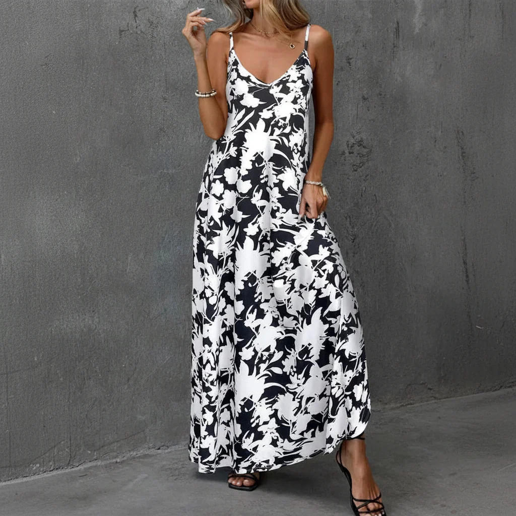 Damen Sommerkleid Blumen Casual Midi Freizeitkleid - Image 3