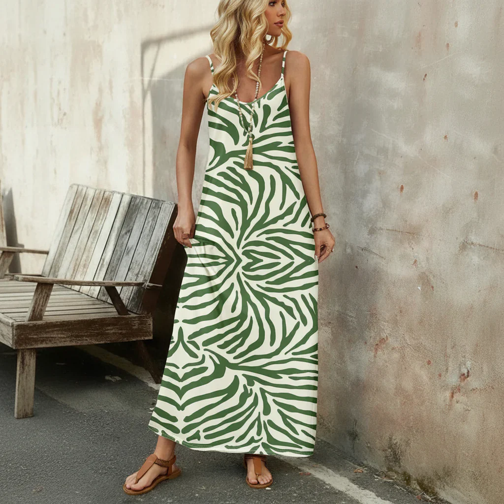 Damen Sommerkleid Blumen Casual Midi Freizeitkleid - Image 5