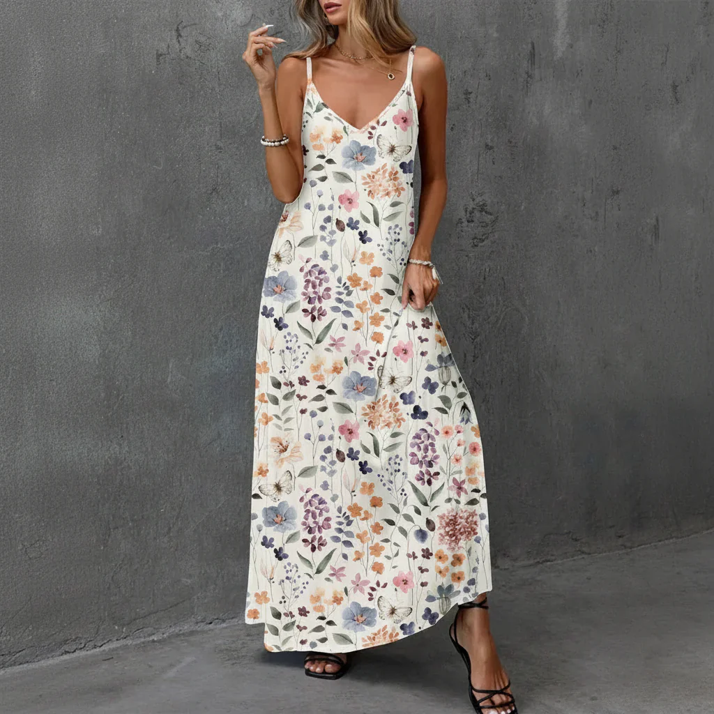 Damen Sommerkleid Blumen Casual Midi Freizeitkleid - Image 6