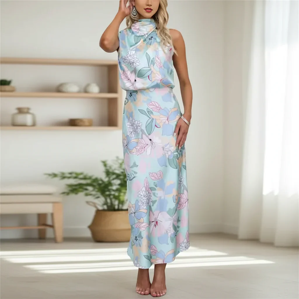 Damen Sommerkleid Blumen Rückenfrei Langes Maxikleid Abend - Image 2