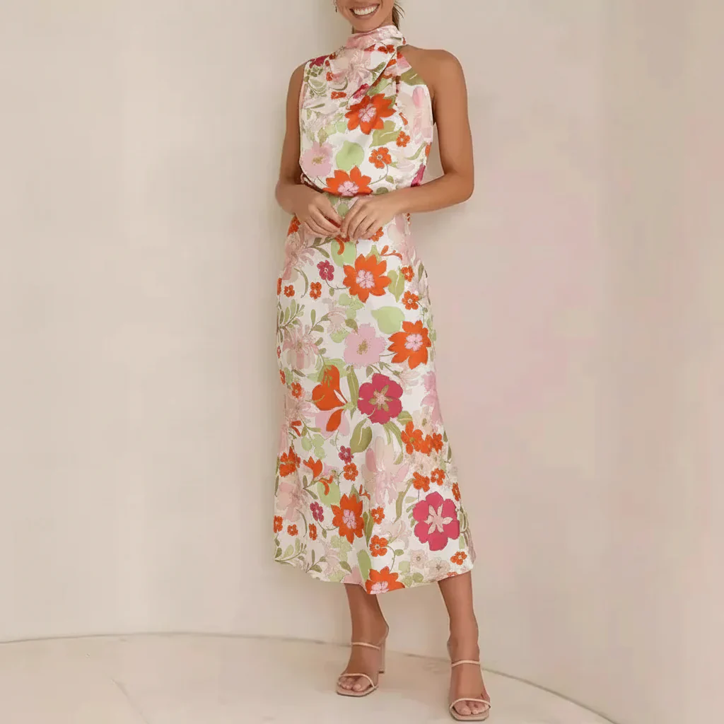 Damen Sommerkleid Blumen Rückenfrei Langes Maxikleid Abend - Image 3