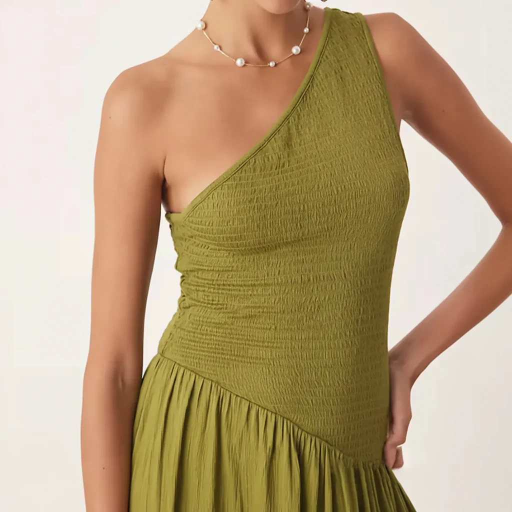 Damen Sommerkleid Ein Schulter Stilvolles Lässiges Sommeroutfit