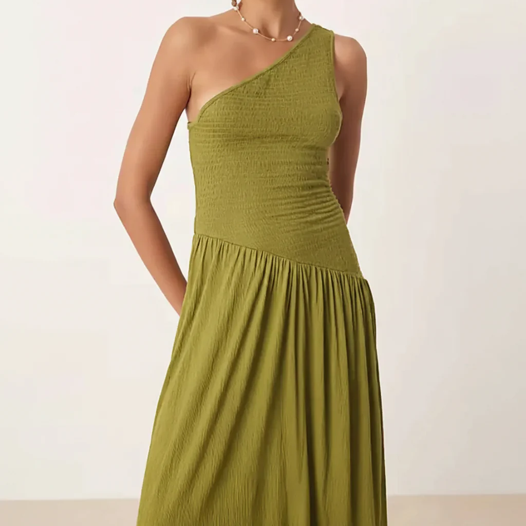 Damen Sommerkleid Ein Schulter Stilvolles Lässiges Sommeroutfit - Image 2