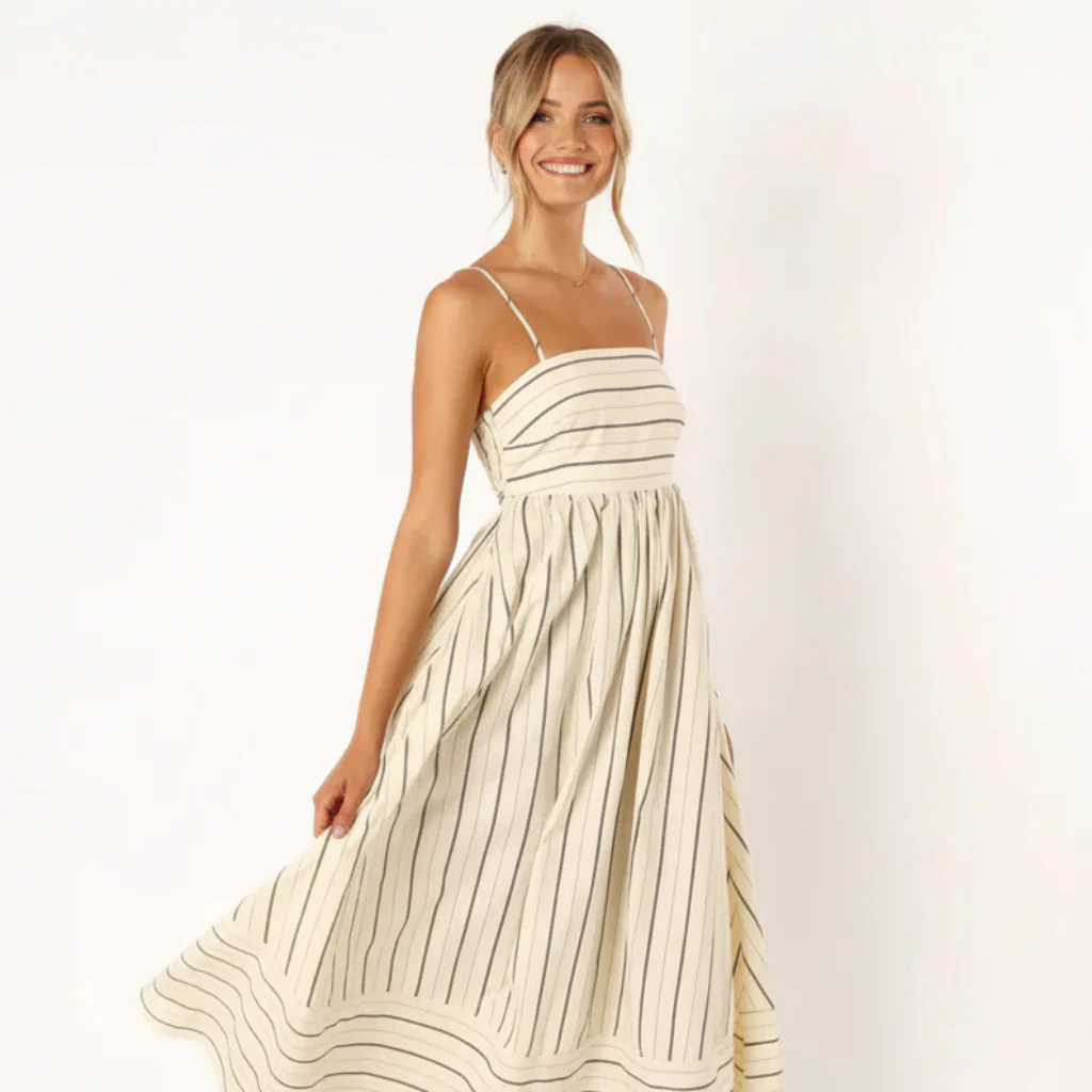 Damen Sommerkleid Iangen Röhrenstreifen Leicht Bequem - Image 4