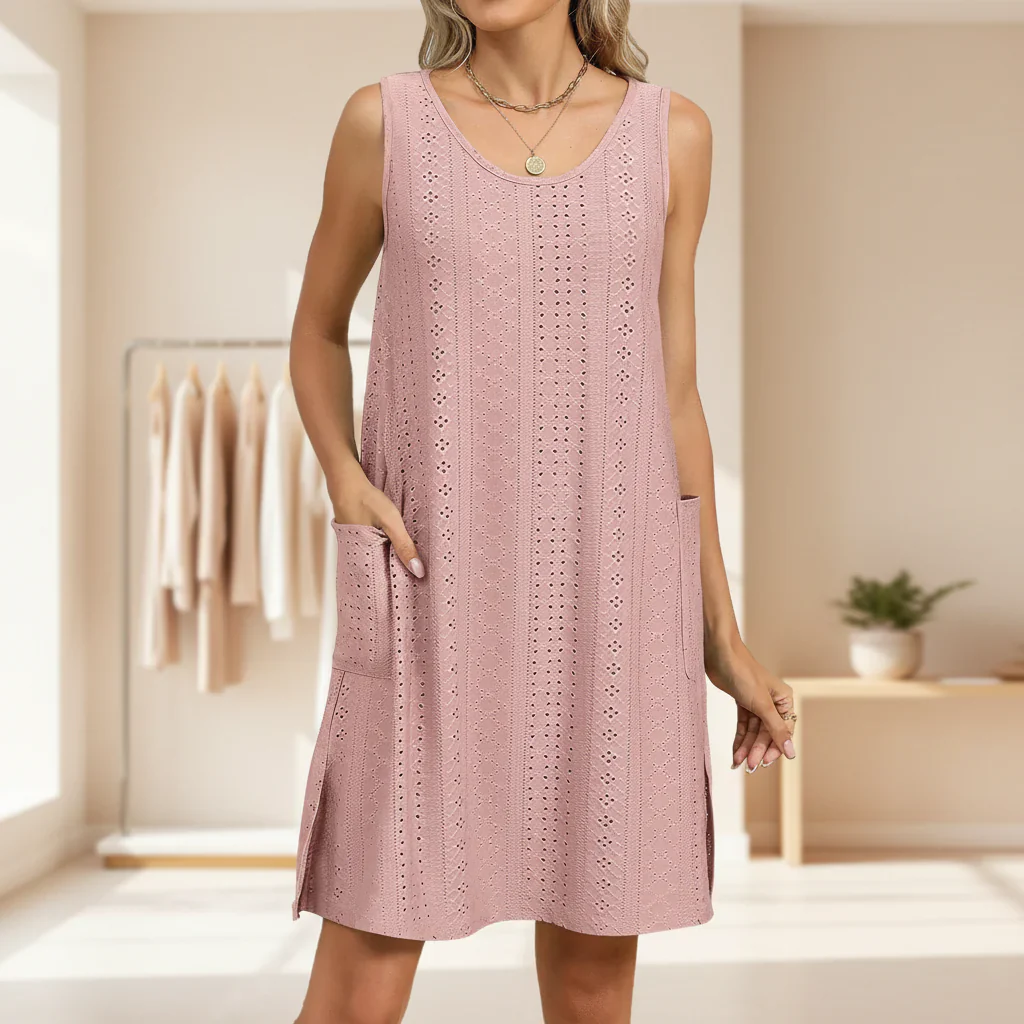 Damen Sommerkleid Kurz Ärmellos Casual Leichtes Kleid