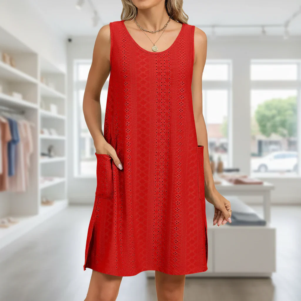 Damen Sommerkleid Kurz Ärmellos Casual Leichtes Kleid - Image 5