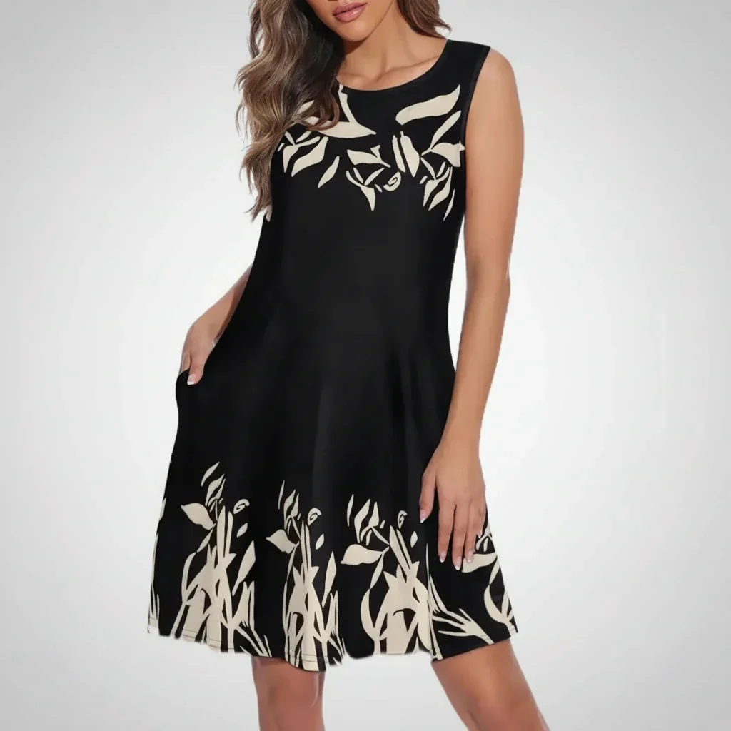 Damen Sommerkleid Kurz Ärmellos Casual Print Freizeitkleid - Image 2