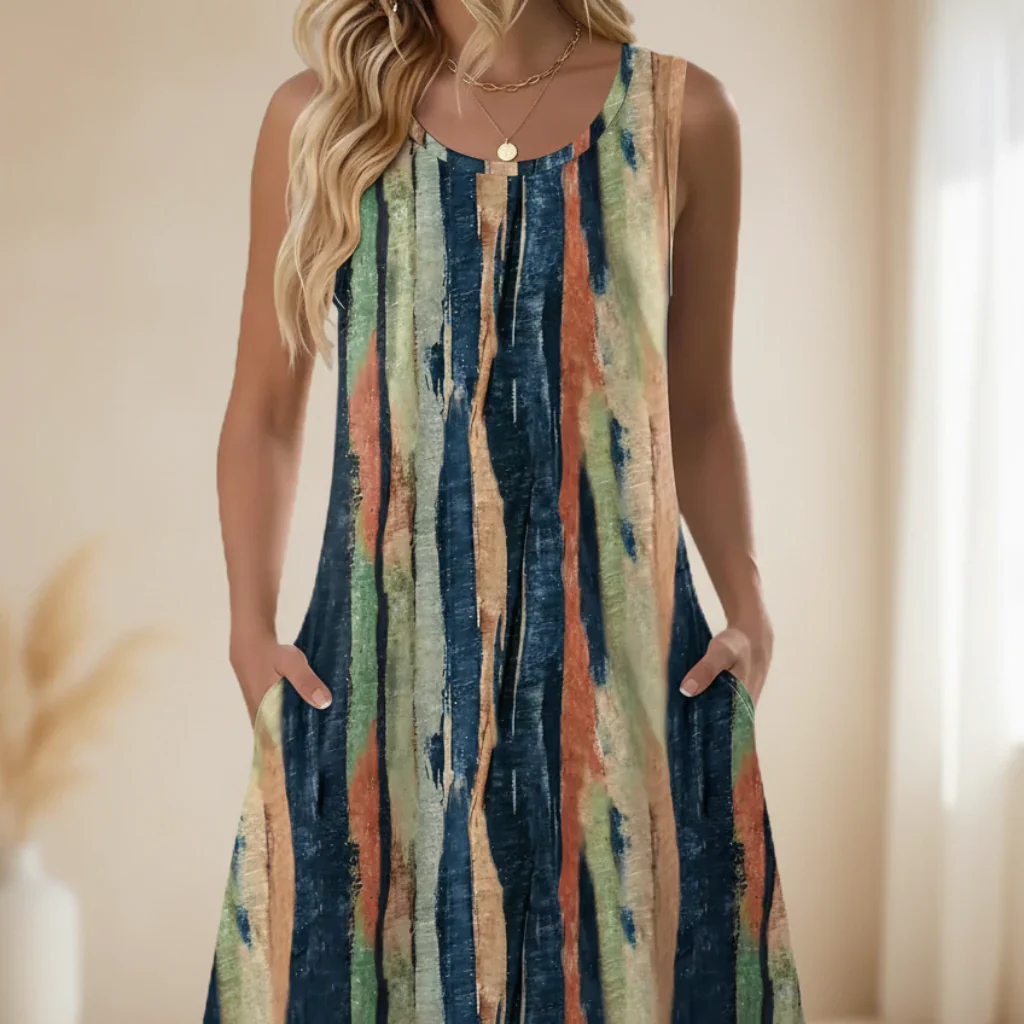 Damen Sommerkleid Kurz Blumenmuster Taschen Freizeit Kleid - Image 11
