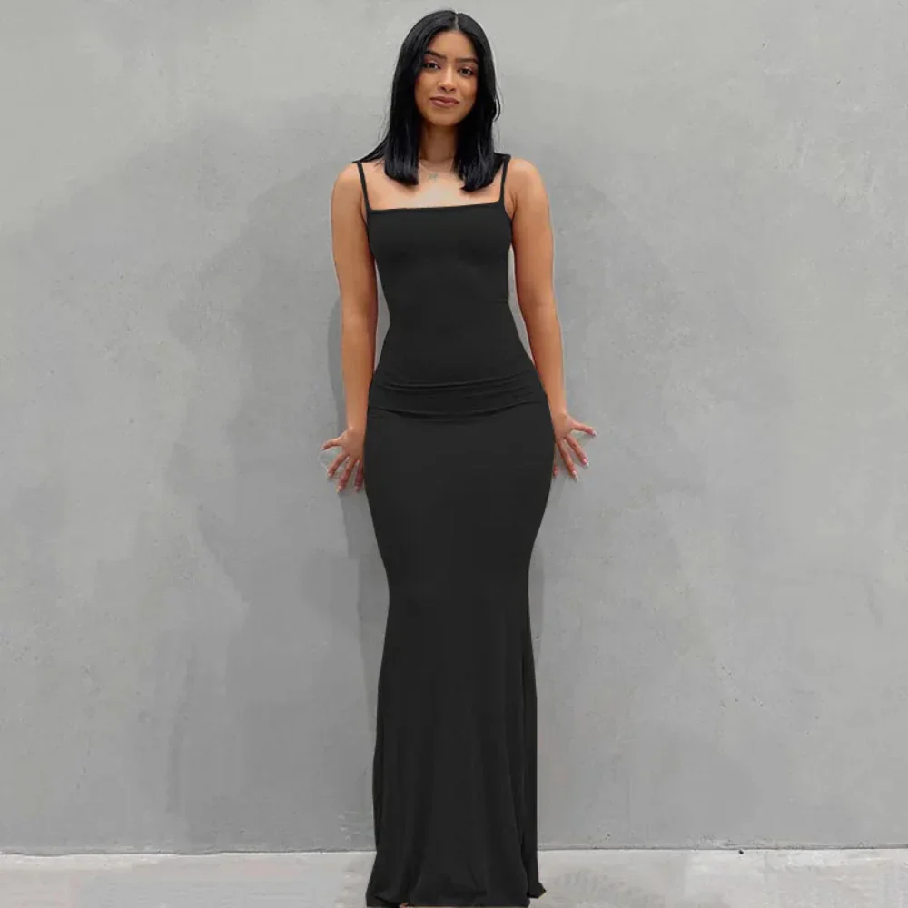 Damen Sommerkleid Lang Figurbetont Schlankes Maxikleid Freizeit