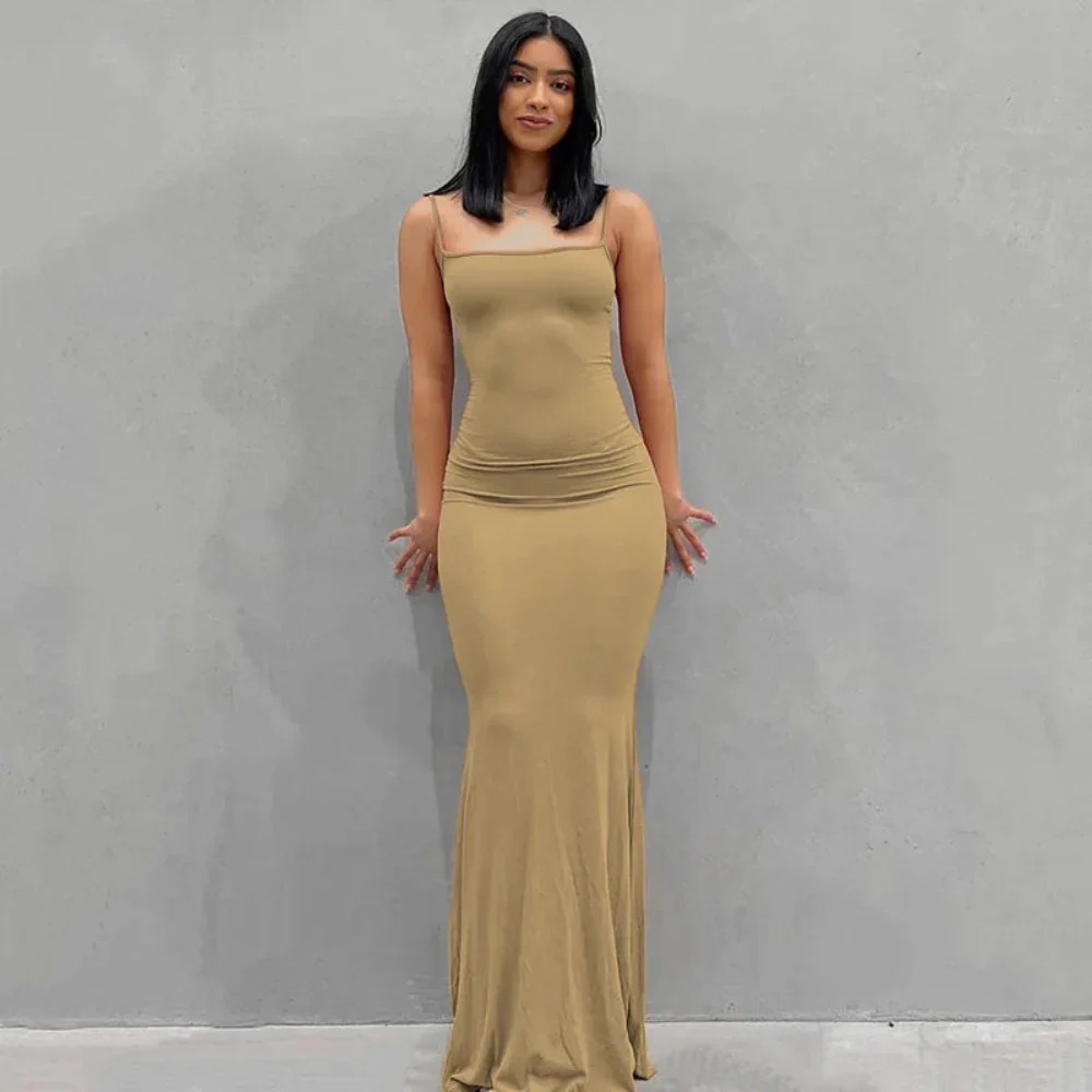 Damen Sommerkleid Lang Figurbetont Schlankes Maxikleid Freizeit - Image 4