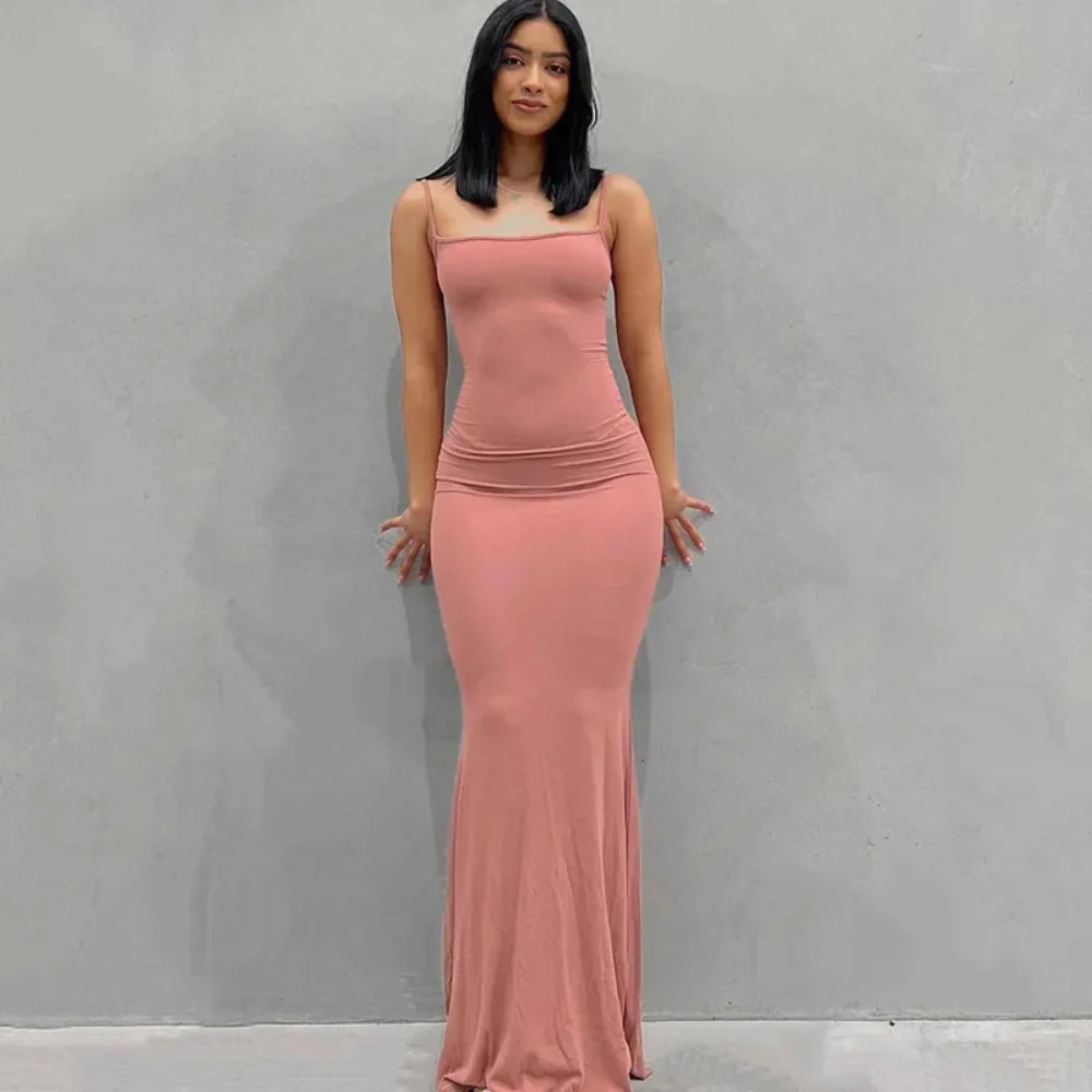 Damen Sommerkleid Lang Figurbetont Schlankes Maxikleid Freizeit - Image 5