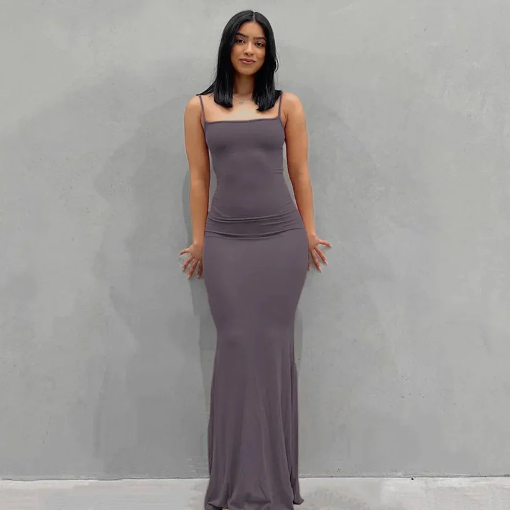 Damen Sommerkleid Lang Figurbetont Schlankes Maxikleid Freizeit - Image 6