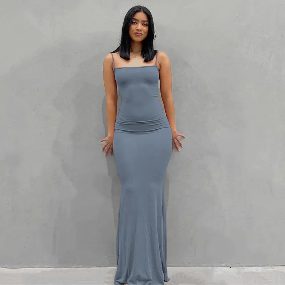 Damen Sommerkleid Lang Figurbetont Schlankes Maxikleid Freizeit - Image 7