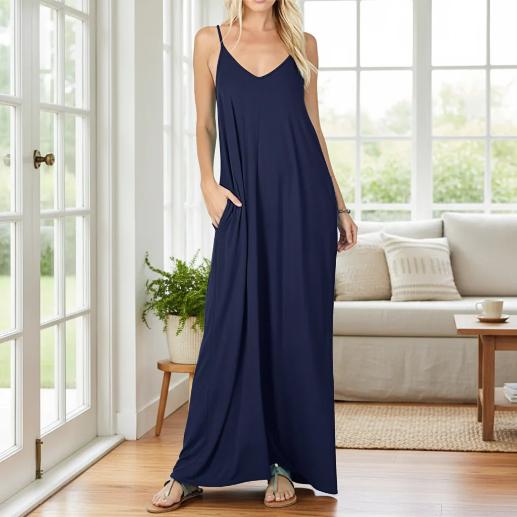 Damen Sommerkleid Lang Locker Bequemes Freizeitkleid - Image 2
