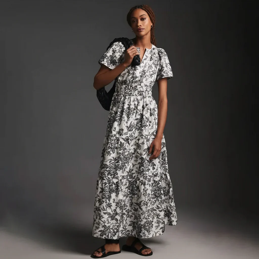 Damen Sommerkleid Lang Retro Bedruckt Stilvolles Sommeroutfit - Image 2