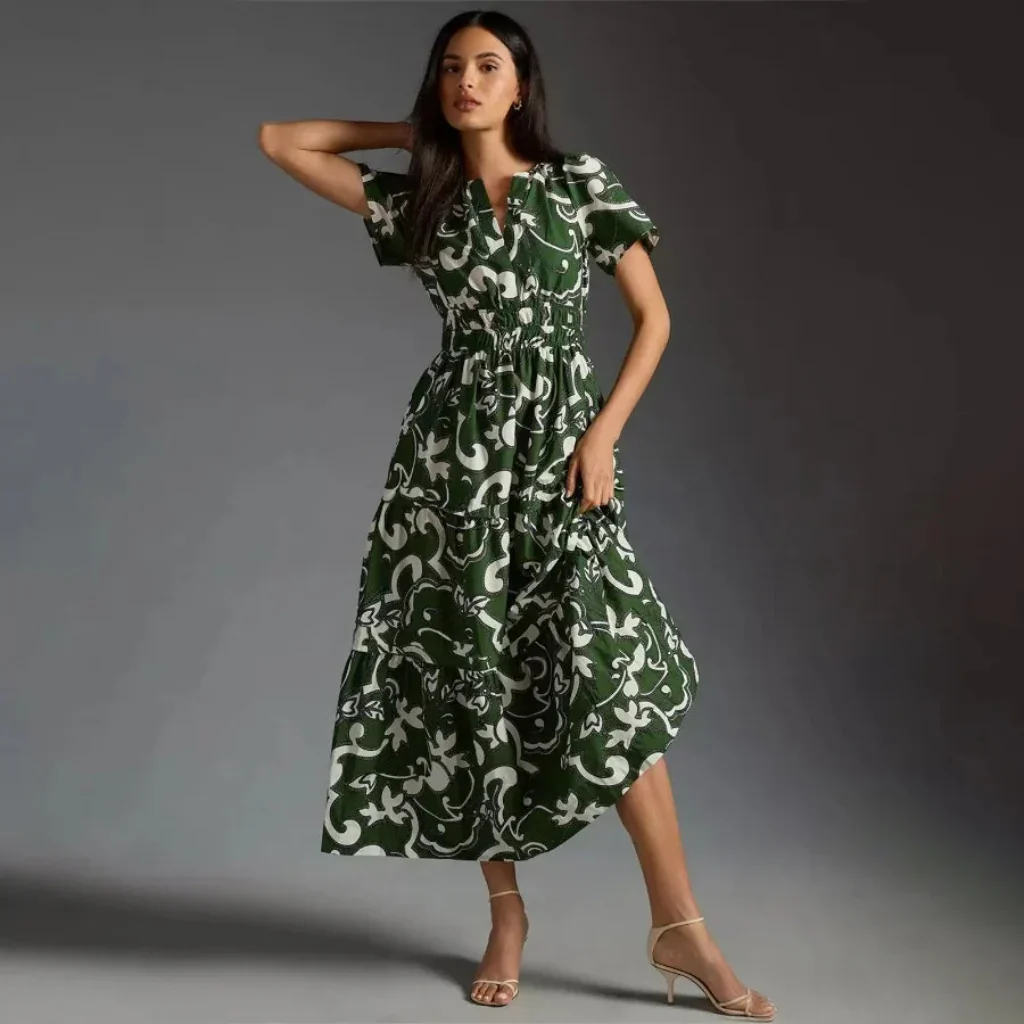 Damen Sommerkleid Lang Retro Bedruckt Stilvolles Sommeroutfit - Image 4