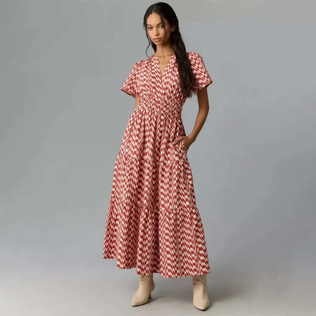 Damen Sommerkleid Lang Retro Bedruckt Stilvolles Sommeroutfit - Image 5