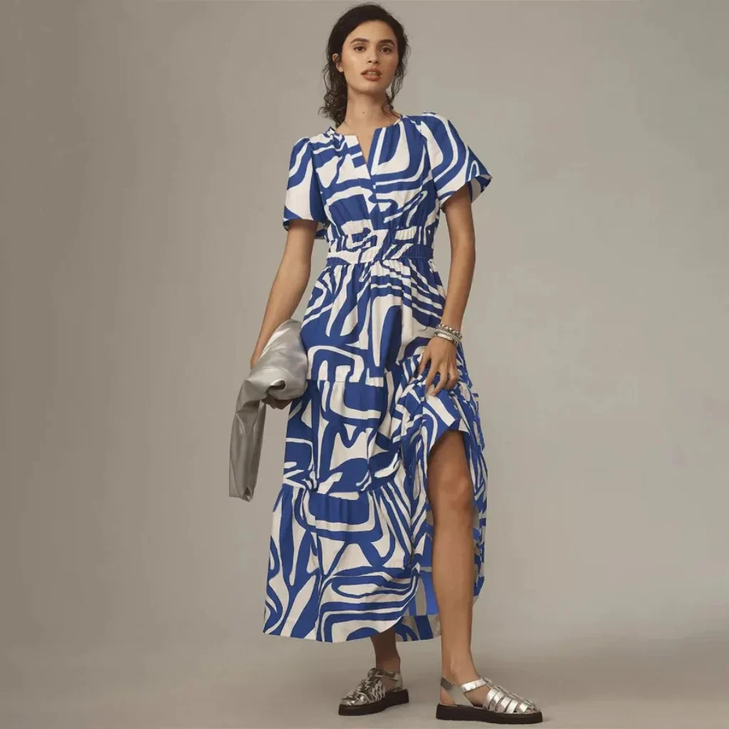 Damen Sommerkleid Lang Retro Bedruckt Stilvolles Sommeroutfit - Image 6