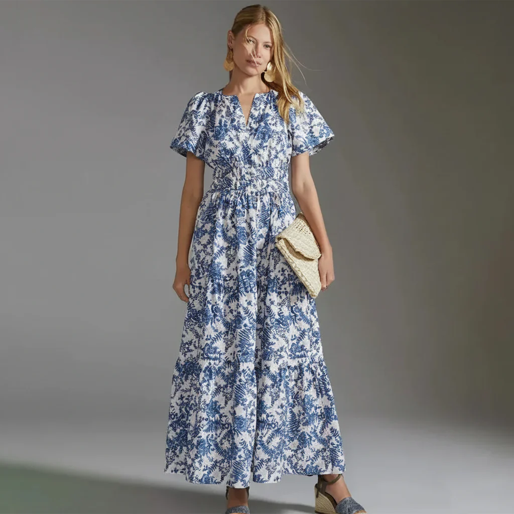 Damen Sommerkleid Lang Retro Bedruckt Stilvolles Sommeroutfit - Image 7