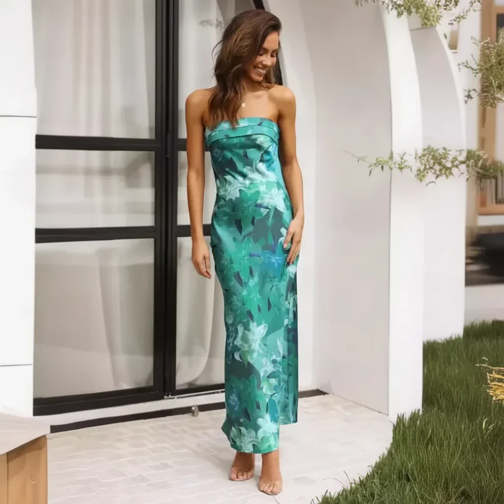Damen Sommerkleid Lang Röhrenkleid Floral Wickel Design - Image 12