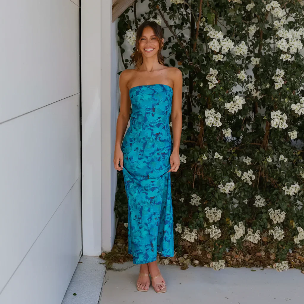 Damen Sommerkleid Lang Röhrenkleid Floral Wickel Design - Image 3