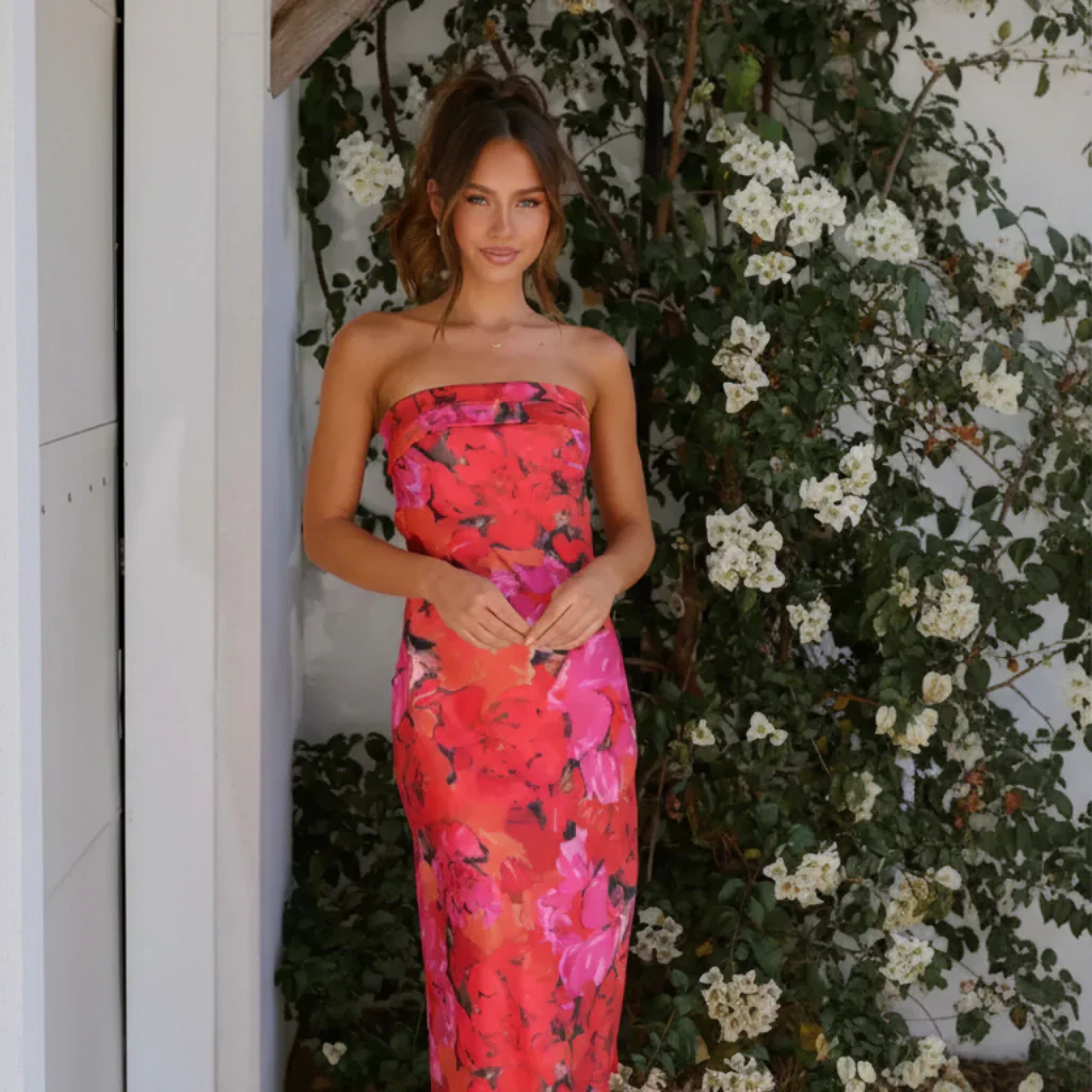 Damen Sommerkleid Lang Röhrenkleid Floral Wickel Design - Image 7
