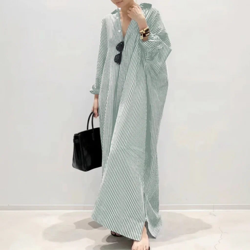 Damen Sommerkleid Langen Ärmeln langen Streifen Freizeitkleid - Image 5