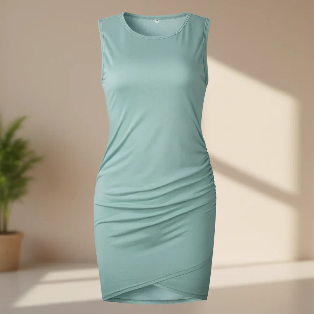 Damen Sommerkleid Lässig Gerafft Bodycon Kleid Sommer - Image 2