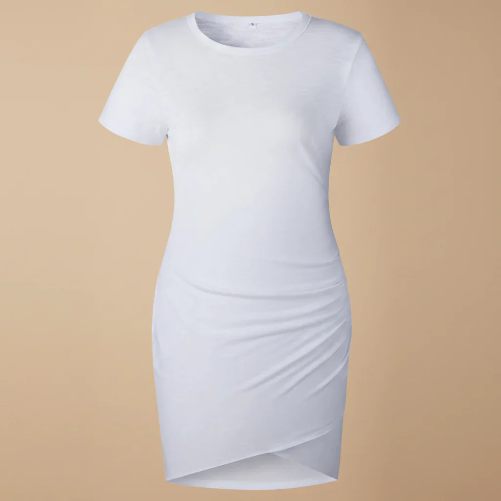 Damen Sommerkleid Lässig Gerafft Bodycon Kleid Sommer - Image 3