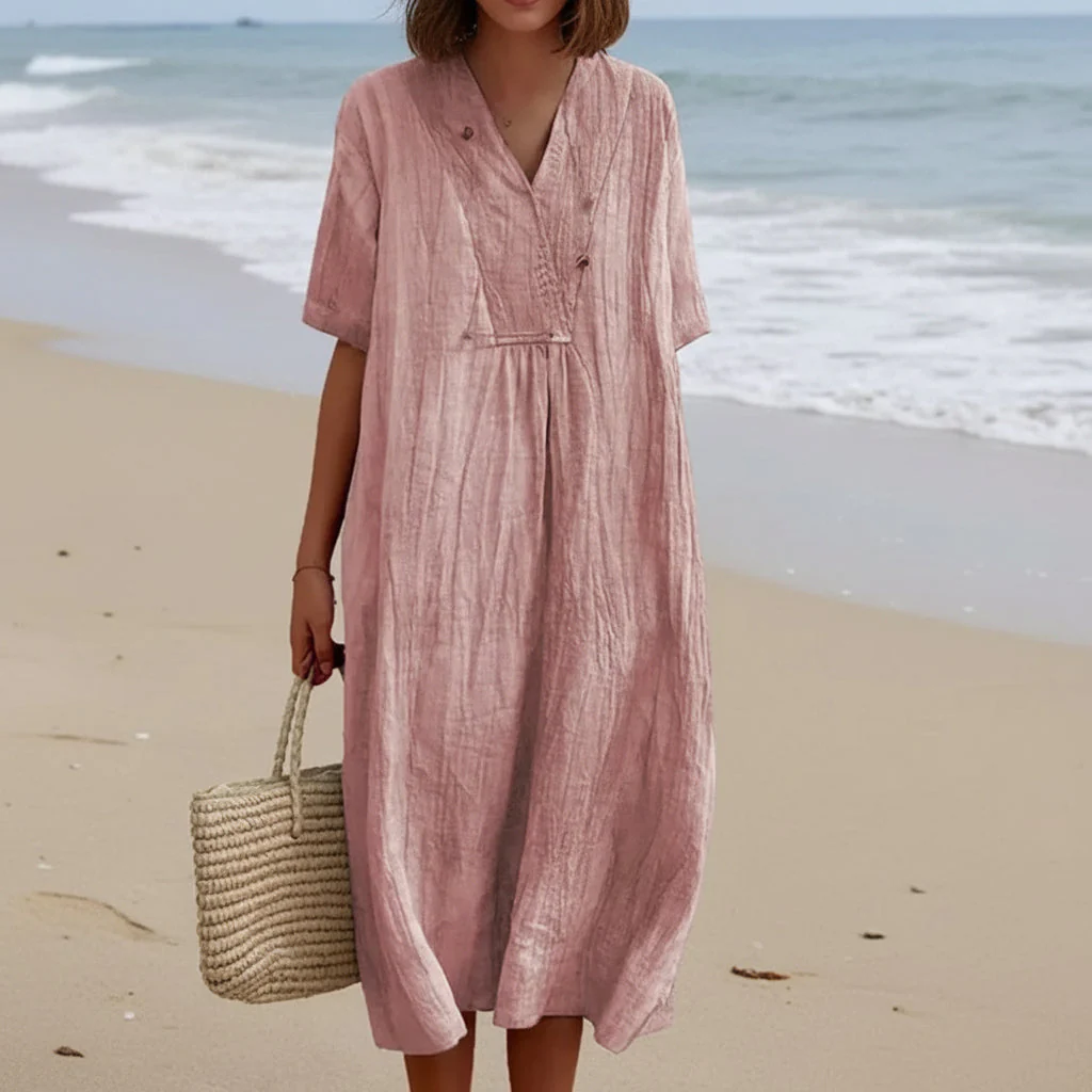 Damen SommerKleid Midi V-Ausschnitt - Image 5