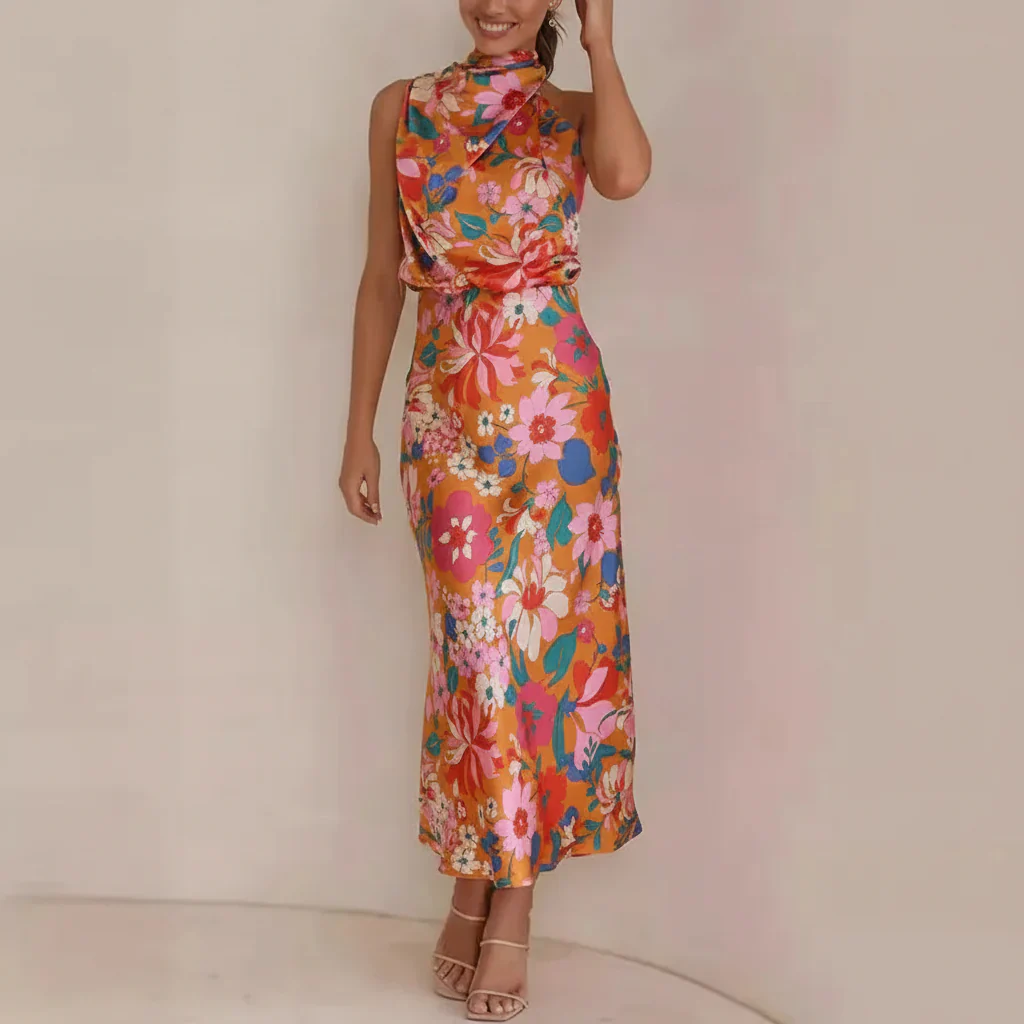 Damen Sommerkleid Neckholder Rückenfrei Maxi Strandkleid