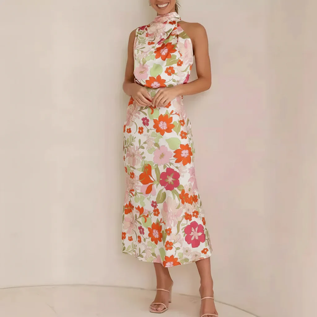 Damen Sommerkleid Neckholder Rückenfrei Maxi Strandkleid - Image 3