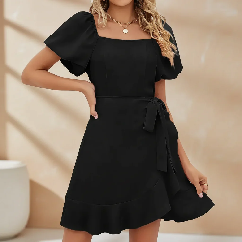 Damen Sommerkleid Puffärmeln Elegantes Maxi Kleid Sommer - Image 8
