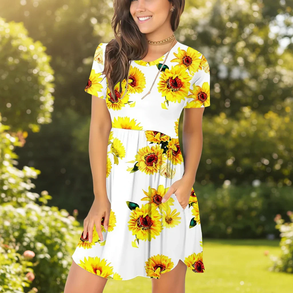 Damen Sommerkleid Rüschen Taschen Bequemes Freizeitkleid - Image 13