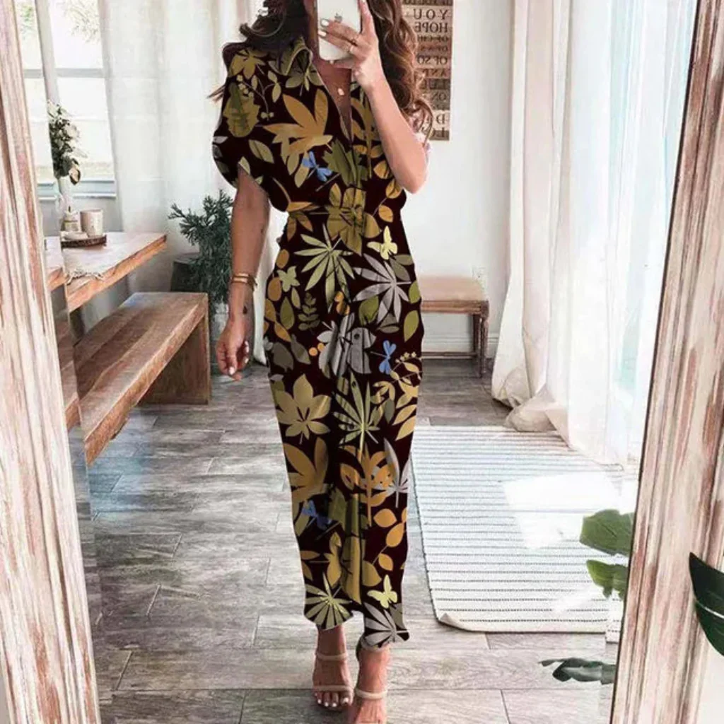Damen Sommerkleid Taille Asymmetrischer Saum Kurzarm Kleid - Image 15